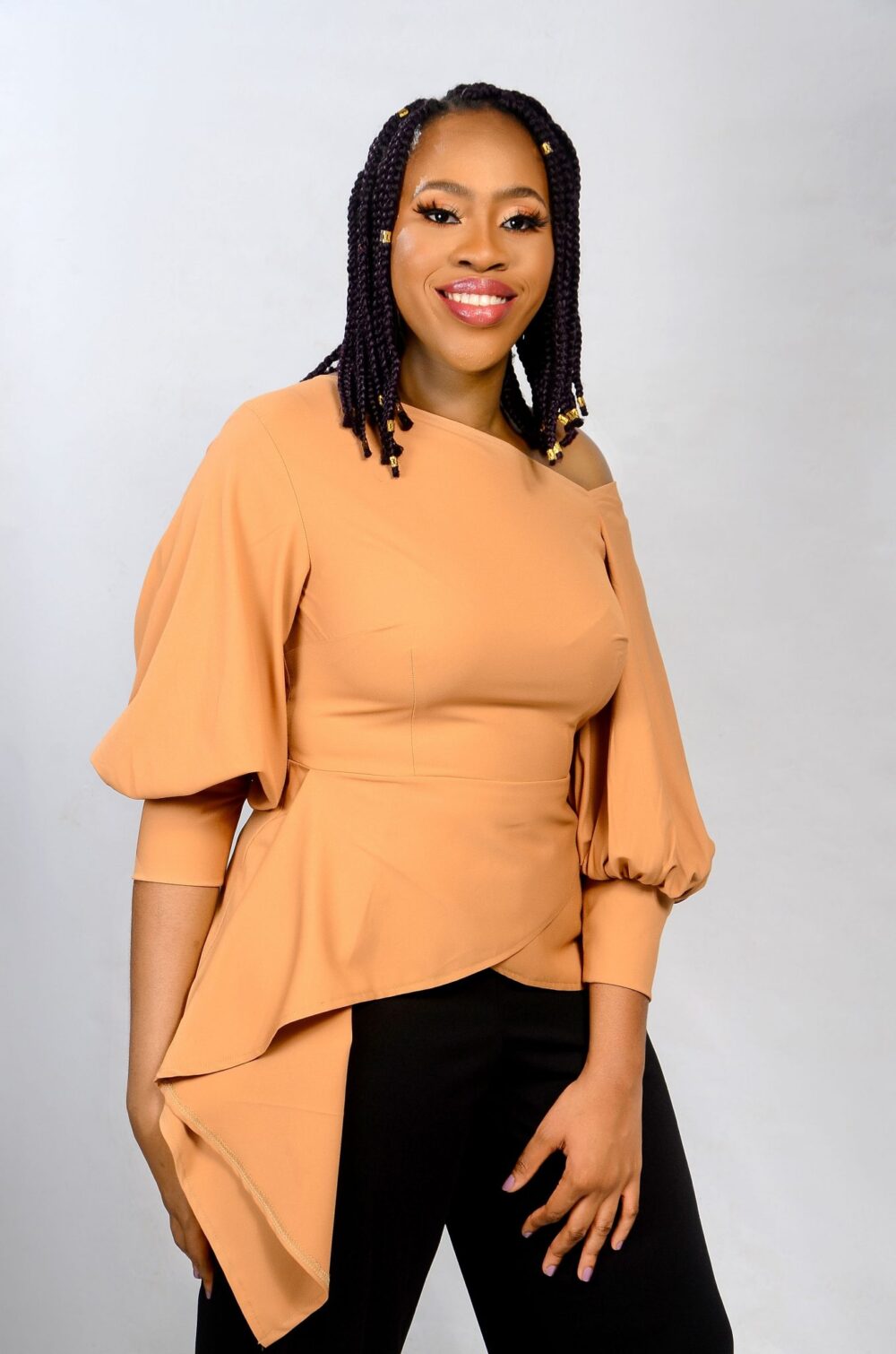 Anni Asymmetric Peplum Top - Caramel - Image 2