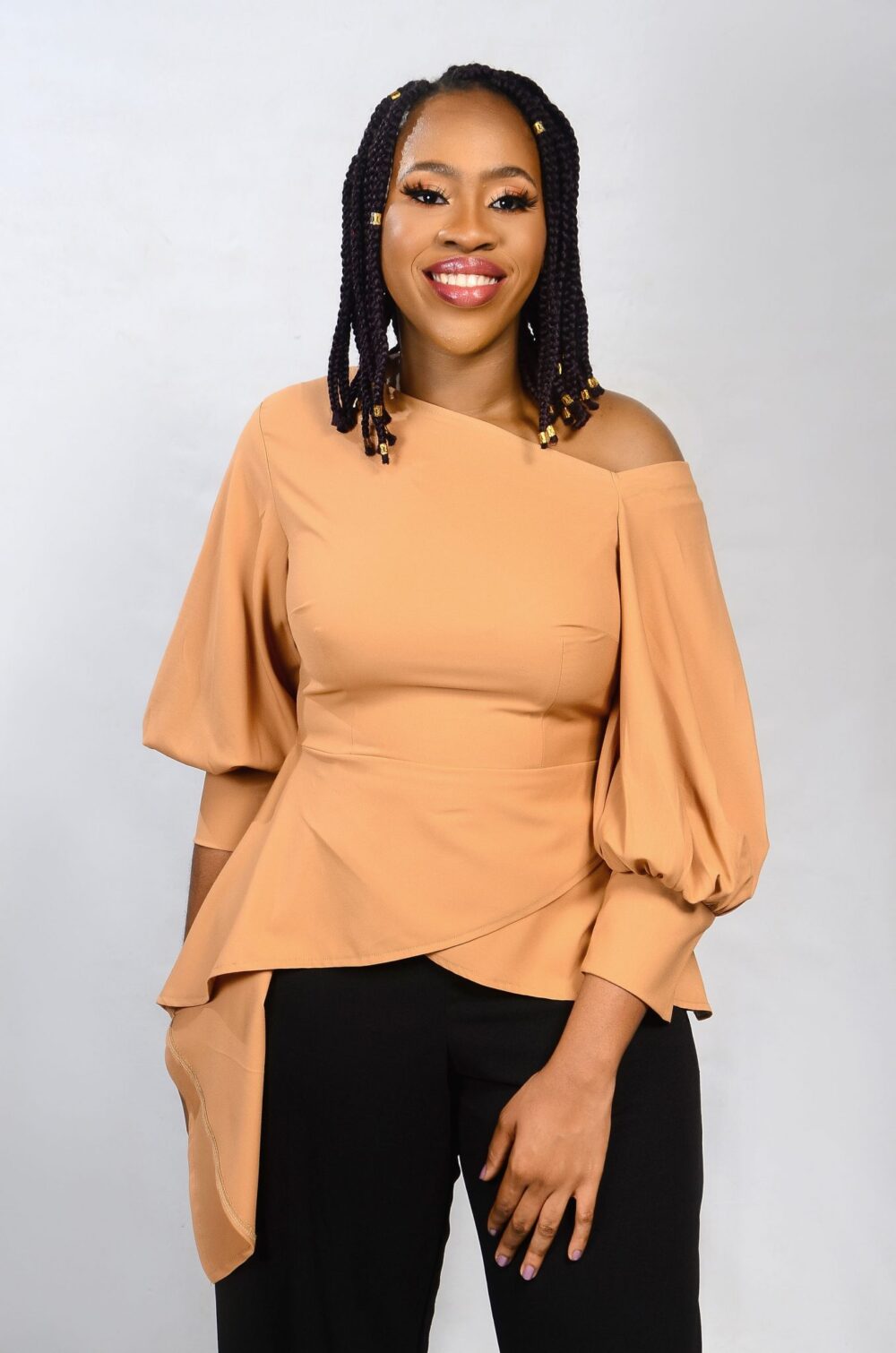 Anni Asymmetric Peplum Top - Caramel